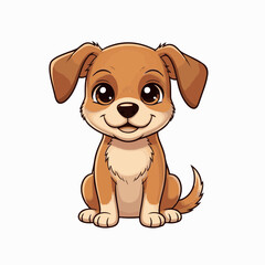 Obraz premium Cartoon dog portrait with cute expression standing on white background. Cartoon dog illustration showcasing adorable puppy with fluffy ears, gentle smile and puppy eyes on white background.