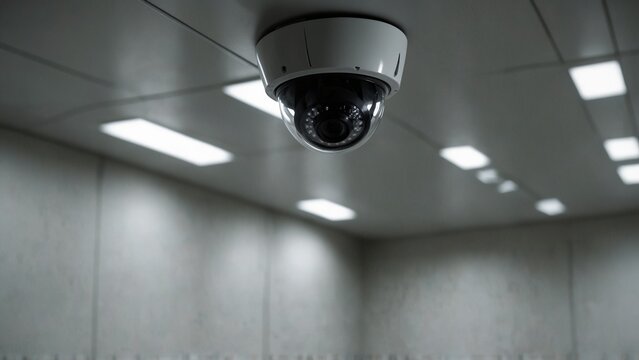 Ceiling-mounted security camera in modern indoor setting - Powered by Adobe