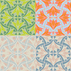 Stained glass seamless pattern with flowers