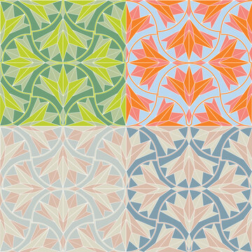 Stained glass seamless pattern with flowers