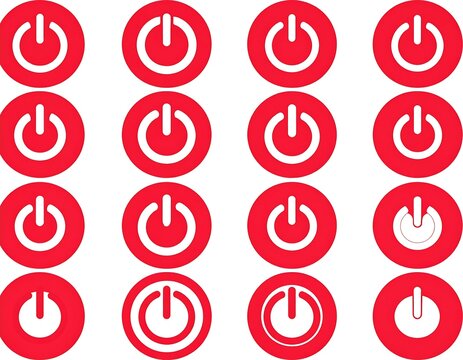 Red power button icons in a pattern representing technology and innovation concepts