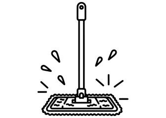 Reusable microfiber floor mop for wet cleaning. Zero waste household hygiene tool. Black and white line art vector illustration.