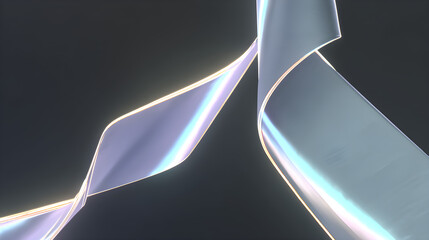 Elegant translucent ribbon gracefully twisting with soft iridescent highlights against a dark background