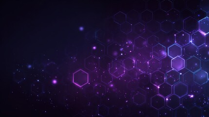 Abstract dark background with glowing purple and blue hexagonal grid structure