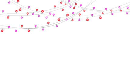 String of red and pink party lights isolated on transparent background