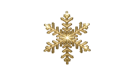 A gleaming golden snowflake isolated on transparent background, its intricate crystalline structure shimmering with a warm, inviting light, evoking the magic and wonder of a winter wonderland, perfect