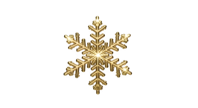 A gleaming golden snowflake isolated on transparent background, its intricate crystalline structure shimmering with a warm, inviting light, evoking the magic and wonder of a winter wonderland, perfect - Powered by Adobe