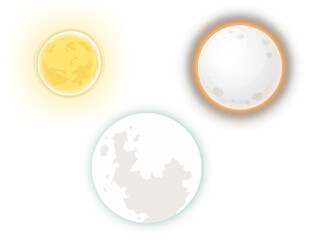 Sun and moon phases isolated on transparent background