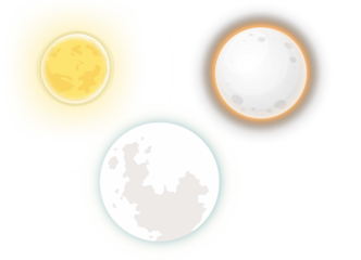 Sun and moon phases isolated on transparent background