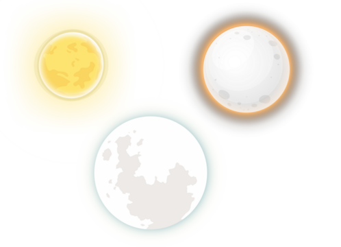 Sun and moon phases isolated on transparent background - Powered by Adobe