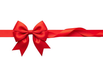 A vibrant red ribbon with a large bow.The ribbon is elegantly draped, emphasizing its smooth texture and rich color.