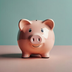 A cheerful piggy bank symbolizes savings and financial well-being, against a calm and inviting background. 