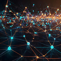 A vibrant and intricate network of interconnected nodes and lines, glowing with dynamic energy, symbolizes data flow, communication, and technological advancement.