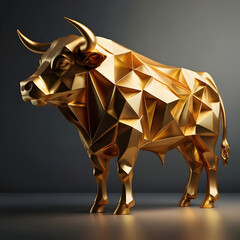 A majestic golden bull statue, a symbol of strength and prosperity, stands in a low-key light, a testament to enduring financial power.