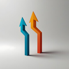 Two vibrant arrows, one blue and one orange, point upwards, symbolizing growth and progress in a modern and minimalist design. The composition speaks to concepts of direction, decision-making.
