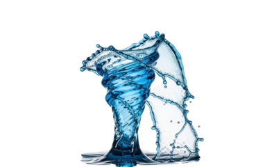 Elegant arc of water frozen in time, showcasing its smooth texture and dynamic form against a white backdrop, isolated on transparent background, perfect for conveying purity and refreshment