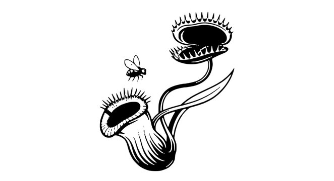 Venus flytrap illustration with unsuspecting insect, nature's ingenious trap art