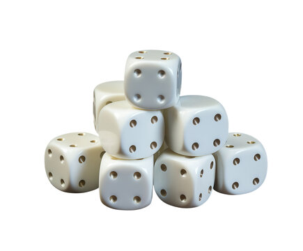 Stack of white dice showing different numbers on Transparent Background - Powered by Adobe