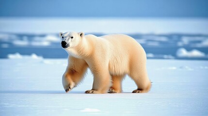 The polar bear navigates the frozen landscape of Arctic Canada, illustrating its survival skills in a challenging habitat