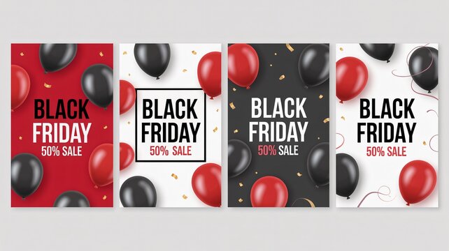 Grab stunning Black Friday 50% off deal posters with balloons and confetti - Powered by Adobe