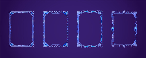 A set of borders with a stylized winter pattern. Vector frame templates on A4 paper. Icy engraved frames with winter ornaments and crystals. Decorations for Christmas, holidays. Cartoon illustration. © Apoz