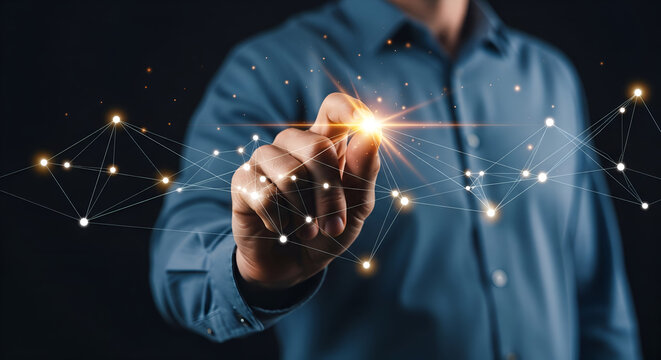 Innovator shaping future technology with digital connections, a modern concept for global networks and communication advancements, a breakthrough idea