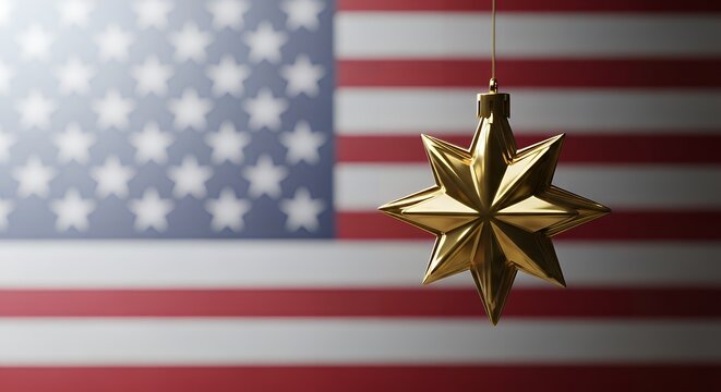 Celebrate American holidays with festive golden star ornament on USA flag background - Powered by Adobe