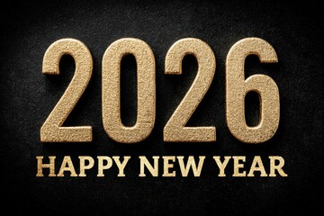 Golden 2026 new year celebration text on black background for festive greeting and announcement design