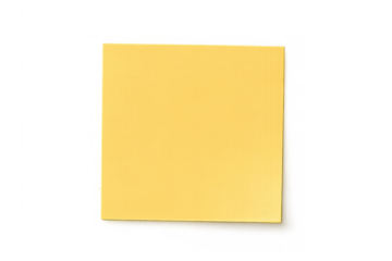 Yellow square adhesive sticky note paper pad on a transparent background for reminders and messages