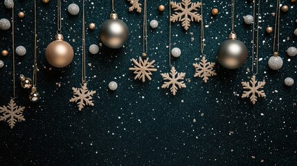 Sparkling decorations include blue and silver ornaments alongside delicate snowflakes, creating a joyful winter scene for the holidays