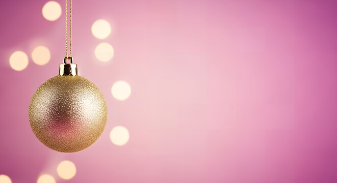 Elegant gold Christmas ornament shimmering against a festive pink bokeh background