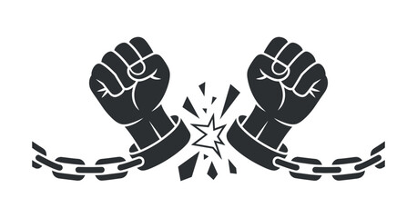Clenched fists with broken chain symbol of freedom