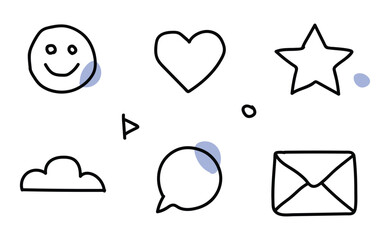 Cute hand drawn doodle icons for chat mail and emotions