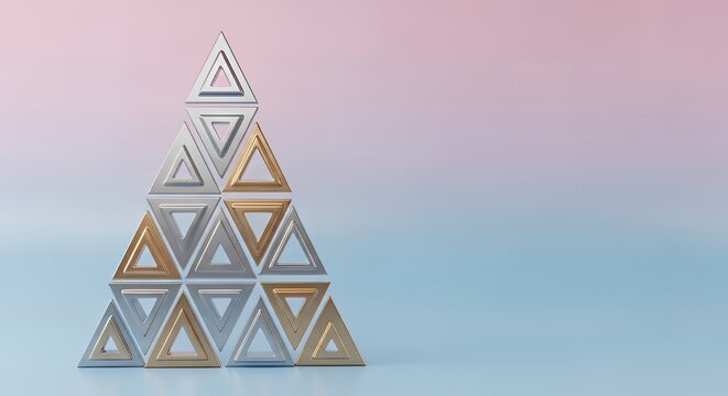 Modern triangle pattern in gold and silver evokes luxury and design innovation