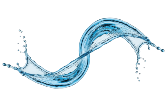 Elegant arc of water frozen in time, showcasing its smooth texture and dynamic form against a white backdrop, isolated on transparent background, perfect for conveying purity and refreshment