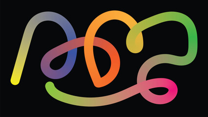 Colorful Gradient Ribbon Loop Abstract Line Art Vector, Fluid 3D Flow Shape on Dark Background