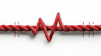 Creative illustration of a heartbeat line integrated with red rope, symbolizing life and vigor.
