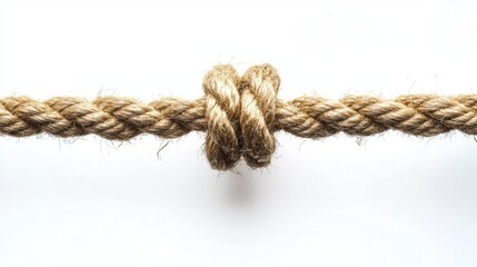 A close-up view of a strong, tightly tied knot in a natural fiber rope, symbolizing strength and security.