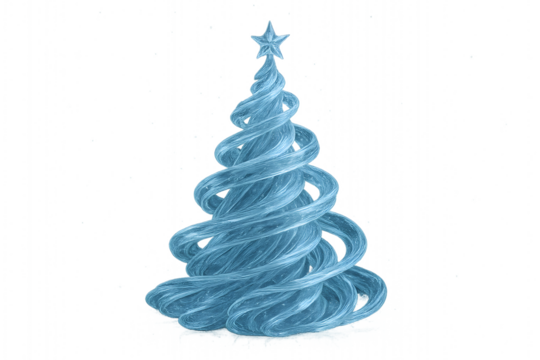 A contemporary Christmas tree made of frozen translucent ribbons. A clean, elegant winter design ideal for high-end holiday branding and editorial projects.