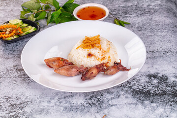 Tasty baby swuid with rice