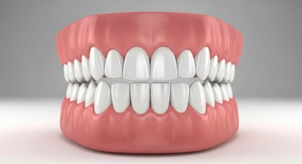 Obraz premium Realistic 3d rendering of human teeth and gums with white enamel for dental health education