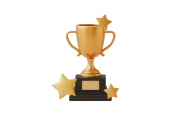Celebrate your victories with this gleaming golden trophy, a symbol of success and achievement adorned with radiant stars, perfect for awards, contests, and recognizing outstanding performance