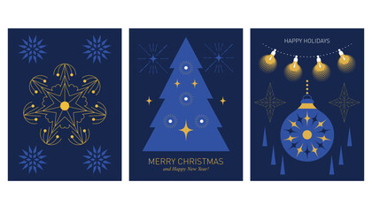 Set of Christmas cards, modern christmas geimetric design