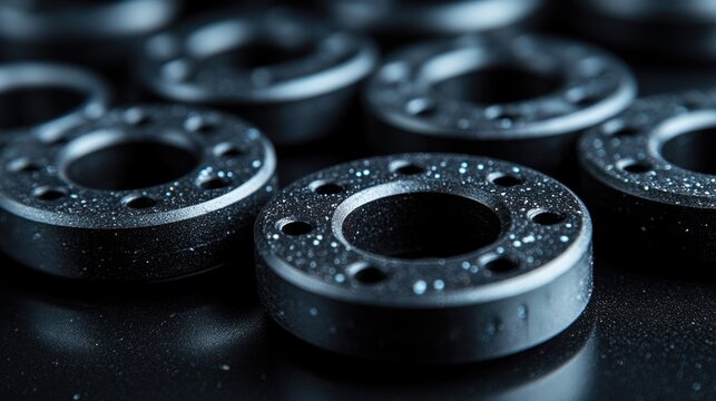 A close-up of numerous high-quality rubber gaskets, an essential component in automotive and machinery for creating tight seals