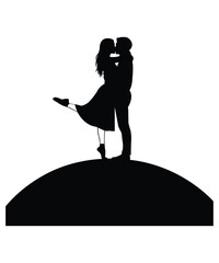 Romantic Couple Silhouette Kissing on Hill for Valentine Day.