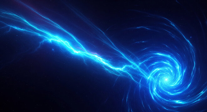 Abstract image of blue electric discharge, a spiral galaxy with bright light. Symbolizing power, energy, universe, or digital technology concept - Powered by Adobe