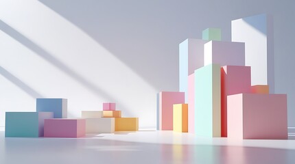 Minimalist 3D render of pastel geometric shapes, abstract modern background, light and shadow