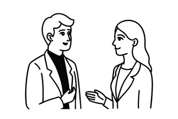 Business people teamwork sketch illustration: man and woman meeting in the office