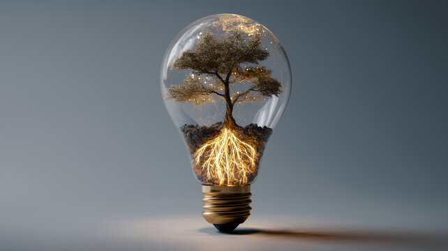 Eco-friendly idea concept with tree inside light bulb