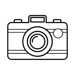 This digital camera icon vector illustration features a photographic lens and a flash, symbolizing photography technology and picture image design